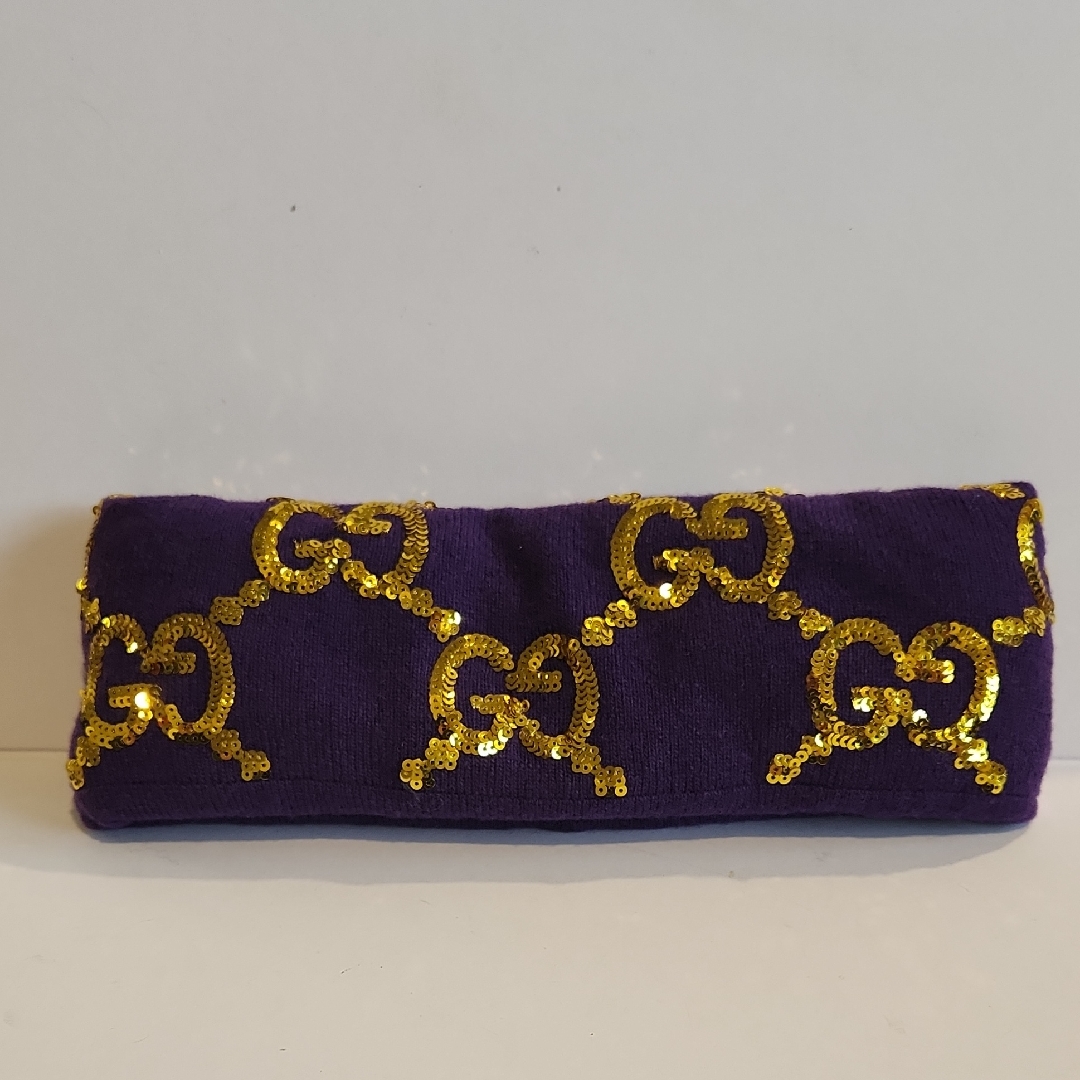 Gucci Gg Supreme Headband Purple Interlocking G Monogram In Sequins Sz M57
